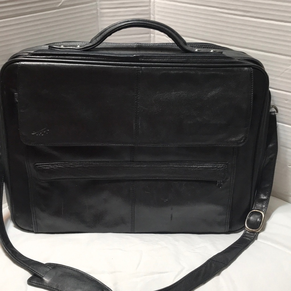 Hazel leather briefcase computer bag with multiple compartments